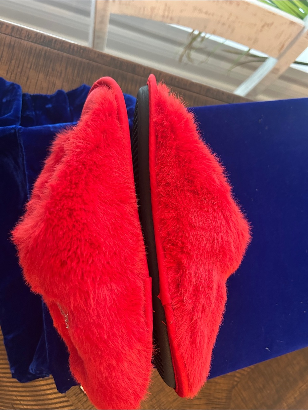 Victoria's Secret Red Faux Fur Crystal-Logo Slide Slippers❤️ - Picture 5 of 7
